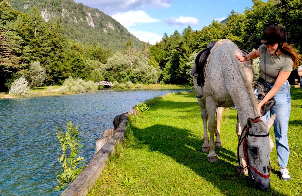 A rider with her horse near Bled in Slovenia